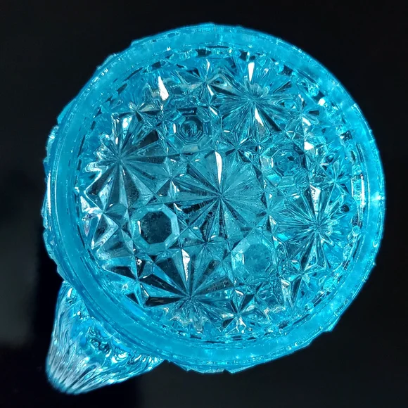 Vntg Fenton Daisy and Button Bright Aqua Blue Glass 5" Pitcher - Picture 12 of 14